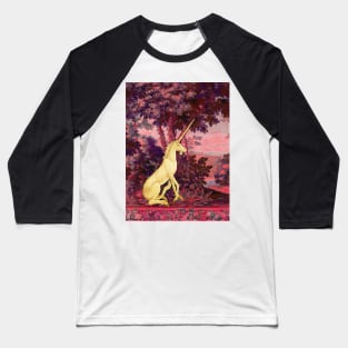 UNICORN IN WOODLAND LANDSCAPE AMONG GREENERY AND TREES Pink Blue Hues Baseball T-Shirt